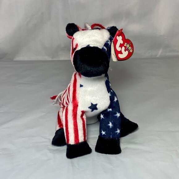 Ty Beanie Baby Lefty 2000 Retired P.E. Pellets Donkey White Head Rare VTG EUC - Picture 3 of 12